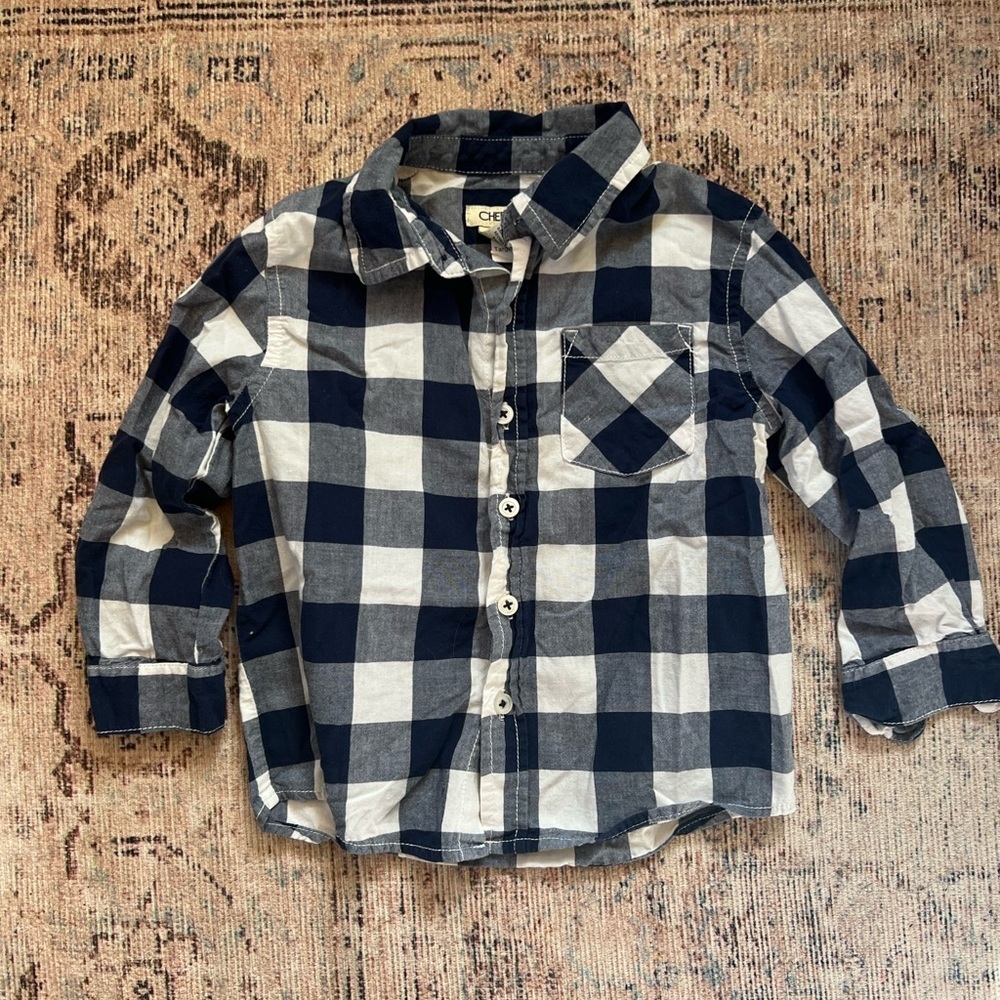 Cherokee Navy and White Plaid Kids Button Down Shirt